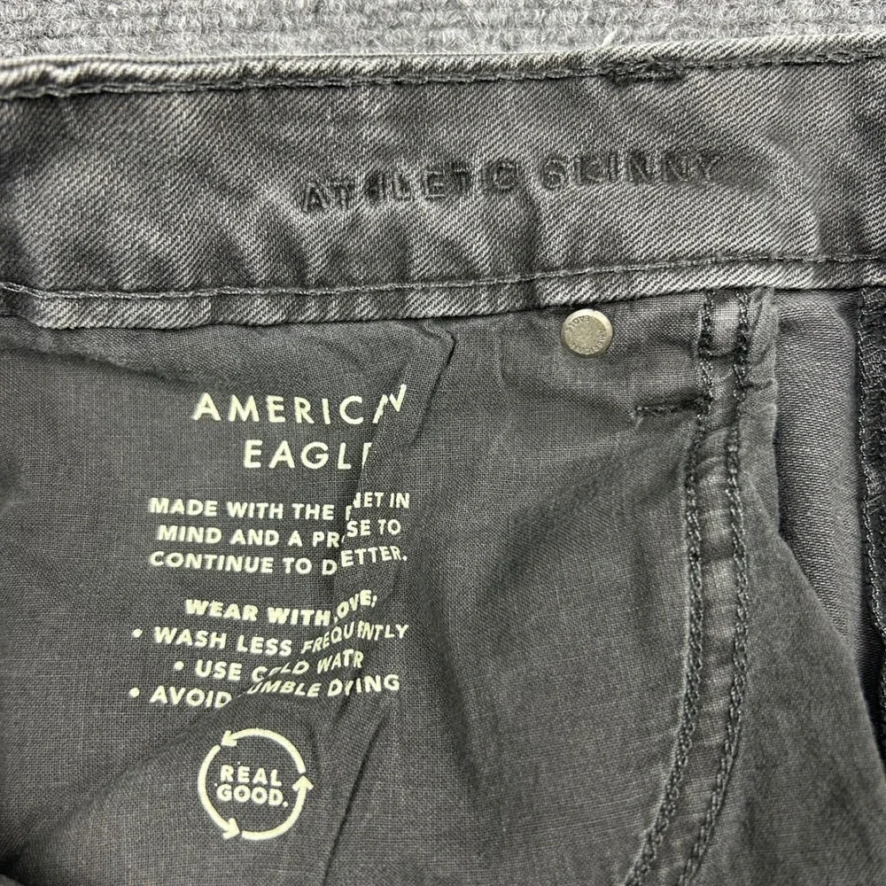 American Eagle Athletic Skinny Jeans‎ Mens 34x32 Black Distressed Ripped Denim